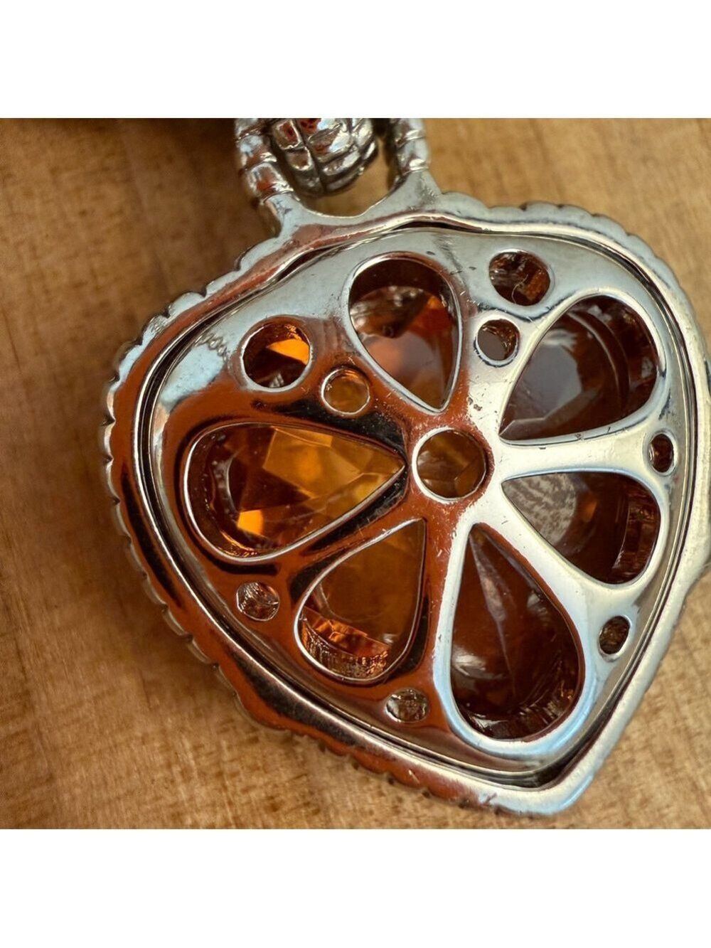 Citrine Heart Pendant Silver and Gold Necklace - Picture 12 of 13